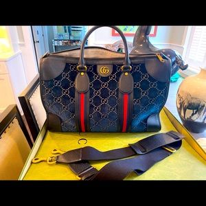 Gucci Duffle GG Med In Velvet Blue/Gold